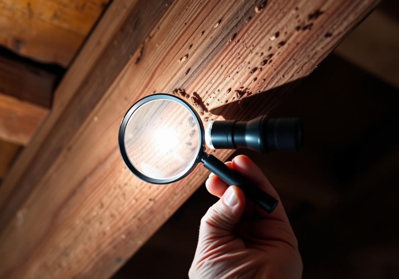 Inspection de termites sur poutre en bois